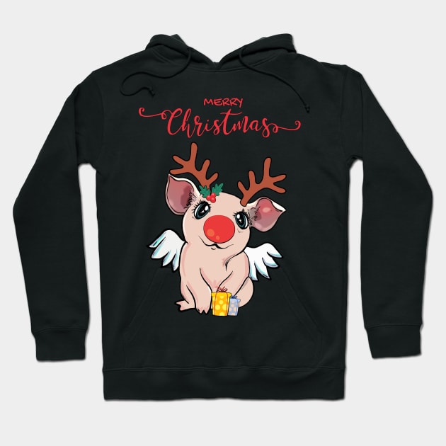 christmas sweater pig and reindeer Hoodie by Collagedream